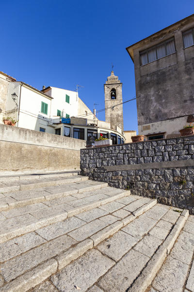 Bell tower of the church of San Piero in Campo, Campo nell'Elba, Elba Island, Livorno Province, Tuscany, Italy