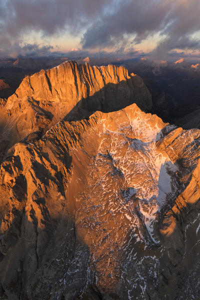 Aerial view of Marmolada and Cima Ombretta, Dolomites, Trentino Alto Adige, Italy