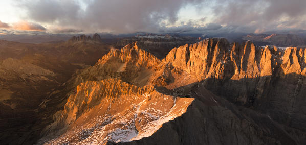 Aerial view of Marmolada, Gran Vernel and Cima Ombretta, Dolomites, Trentino Alto Adige, Italy