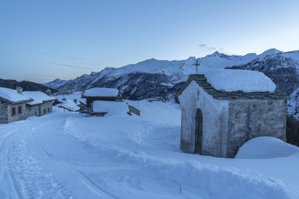 Andossi at dusk, Madesimo, Spluga Valley, province of Sondrio, Valtellina, Lombardy, Italy