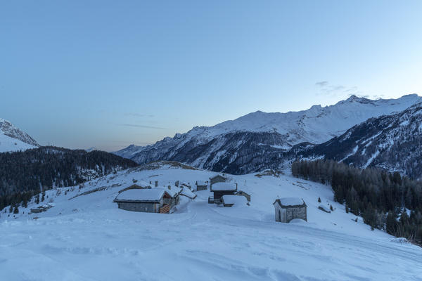 Andossi at dusk, Madesimo, Spluga Valley, province of Sondrio, Valtellina, Lombardy, Italy