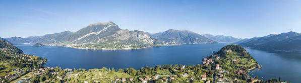 Panoramic aerial view of the village of Bellagio and Lake Como, Province of Como, Lombardy, Italy