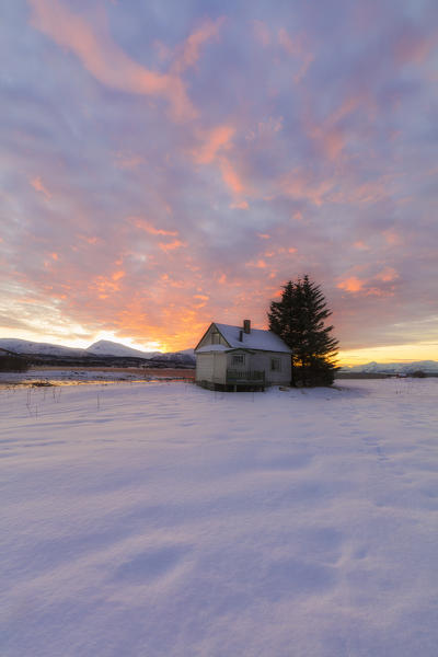 Isolated house in the snow, Troms, Norway