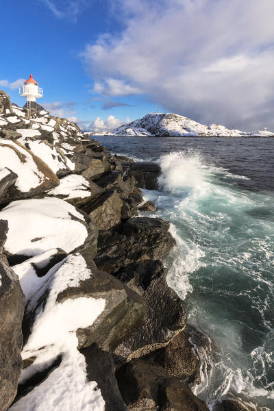 Rough sea around the lighthouse, Reine, Lofoten Islands, Norway