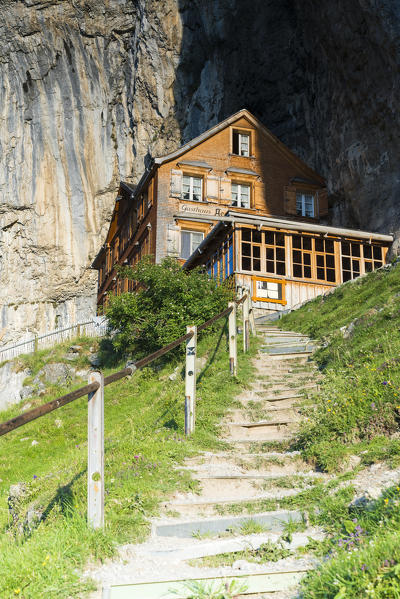 Walkway to Aescher-Wildkirchli Gasthaus, Ebenalp, Appenzell Innerrhoden, Switzerland