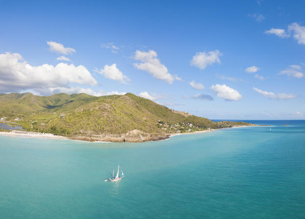 Panoramic elevated view of Darkwood Beach and Valley Road, Antigua, Antigua and Barbuda, Leeward Islands, West Indies