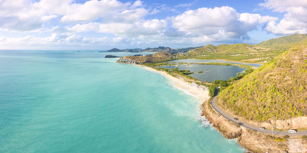 Panoramic elevated view of Darkwood Beach and Valley Road, Antigua, Antigua and Barbuda, Leeward Islands, West Indies