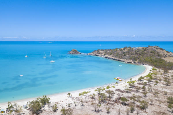 Elevated view of turquoise sea, Deep Bay, Antigua, Antigua and Barbuda, Caribbean, Leeward Islands, West Indies