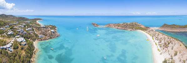 Panoramic elevated view of Deep Bay, Antigua, Antigua and Barbuda, Caribbean, Leeward Islands, West Indies