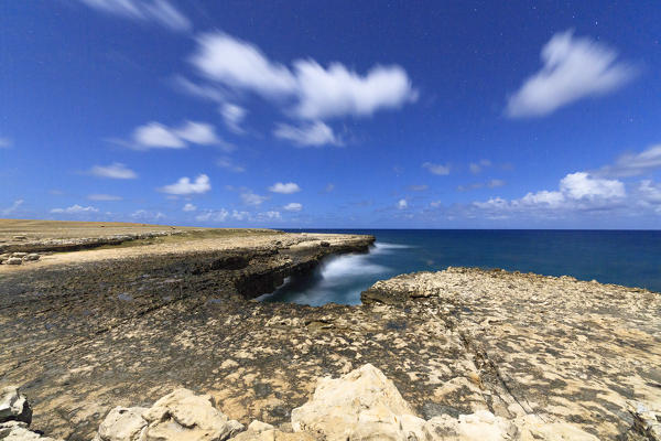 Rough sea and cliffs at night, Devil's Bridge, Antigua, Antigua and Barbuda, Caribbean, Leeward Islands, West Indies