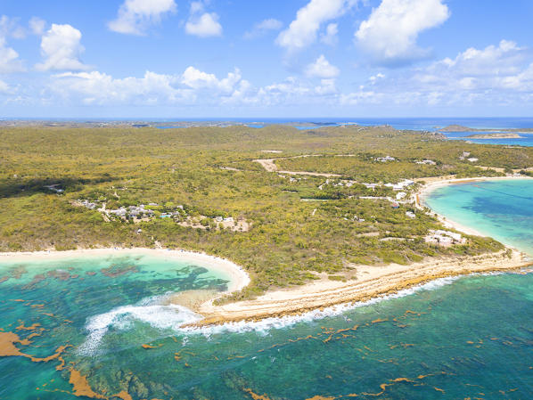 Elevated view of Half Moon Bay Beach and Exchange Bay, Antigua, Antigua and Barbuda, Caribbean, Leeward Islands, West Indies