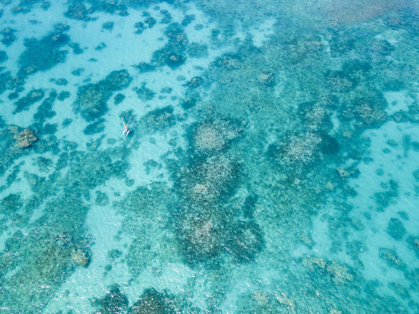 Elevated view of turquoise sea and coral reef, Long Bay, Antigua, Antigua and Barbuda, Caribbean, Leeward Islands, West Indies