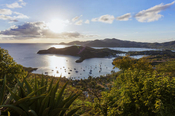 Overview of the English Harbor from Shirley Heights, Antigua, Antigua and Barbuda, Caribbean, Leeward Islands, West Indies