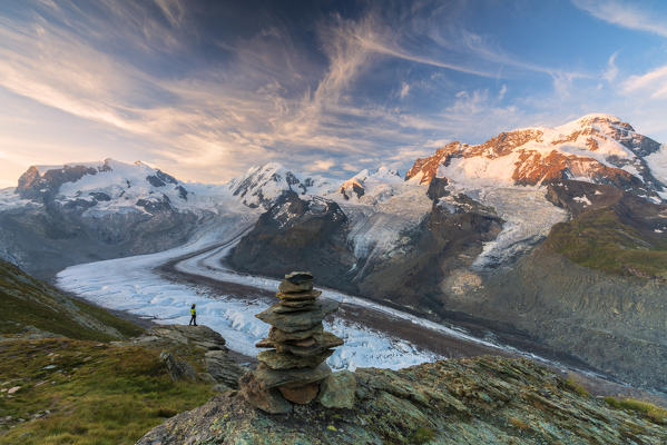 Sunrise above Monte Rosa massif and glacier, Zermatt, canton of Valais, Switzerland