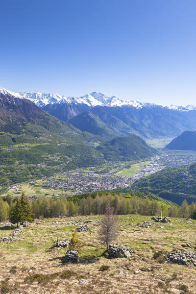 View of lower Vatellina valley from Motta di Olano, Valgerola, Sondrio province, Lombardy, Italy