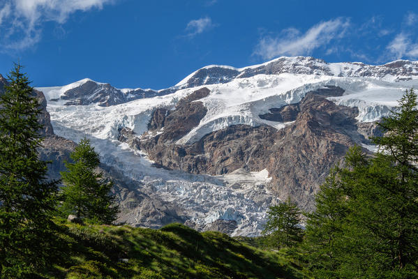 Monte Rosa glacier (Felik), path to Sources of Lys, Gressoney Valley, Aosta Valley, Italy.
