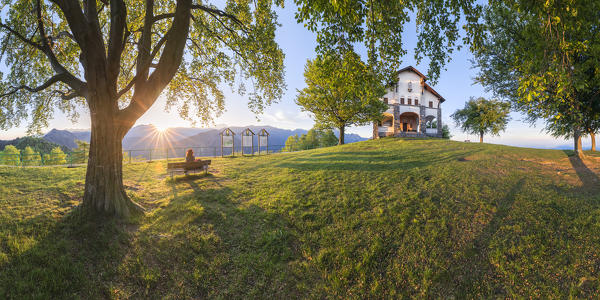 Sunrise from the Sanctuary of San Bernardo, in the Oasi Zegna natural area (Valdilana, Biella province, Piedmont, Italy, Europe) (MR)