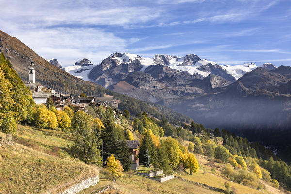 The village of Antagnod and the Monte Rosa Massif (Ayas Valley, Aosta province, Aosta Valley, Italy, Europe)