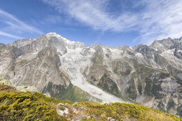 The Mont Blanc view from Mont Chétif (Veny Valley, Courmayeur, Aosta province, Aosta Valley, Italy, Europe)