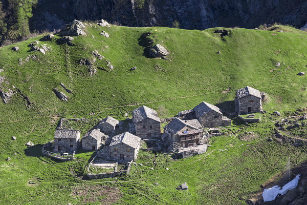 View of the Campo Alp from Sattal Alp (Sattal Alp, Alagna Valsesia, Valsesia, Vercelli province, Piedmont, Italy, Europe)