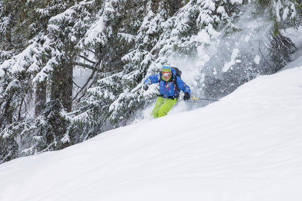 Freeride skier in Aosta Valley (Rhemes-Notre-Dame, Rhemes Valley, Aosta province, Aosta Valley, Italy, Europe) (MR)