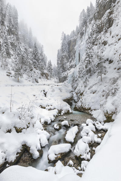 Inside the Sottoguda Serrai Gorge at the foot of Marmolada (Sottoguda, Rocca Pietore, Belluno province, Veneto, Italy, Europe)