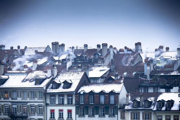 Roofs of the historical center at dusk. Bern, Canton of Bern, Switzerland, Europe.