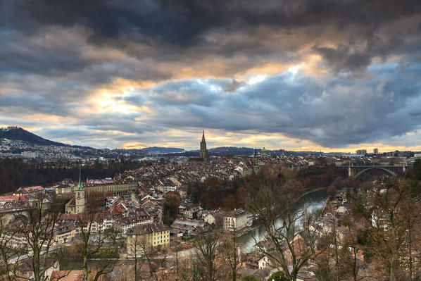 Sunset above the historical center. Bern, Canton of Bern, Switzerland, Europe.