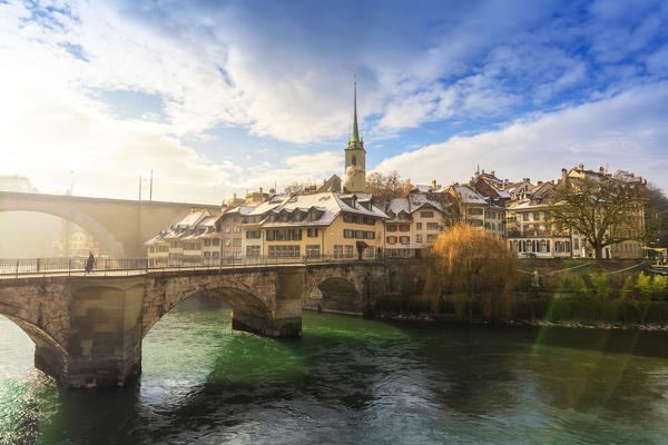 Sun light illuminates the historical center of Bern, Canton of Bern, Switzerland, Europe.