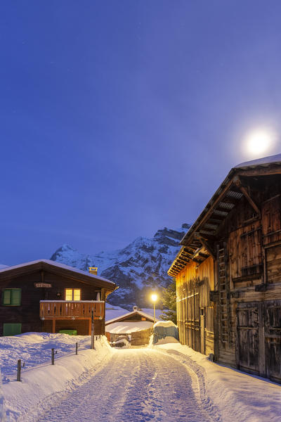 Traditional huts in Murren, Lauterbrunnen valley, Canton of Bern, Switzerland, Europe.