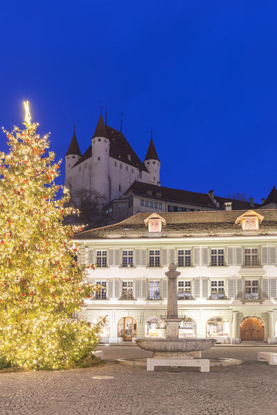 Christmas lights in the Rathausplatz. Thun, Canton of Bern, Switzerland, Europe.