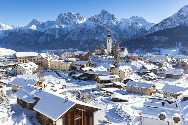 Fresh snow at the village of Ftan, Lower Engadine, Canton of Grisons, Switzerland, Europe.