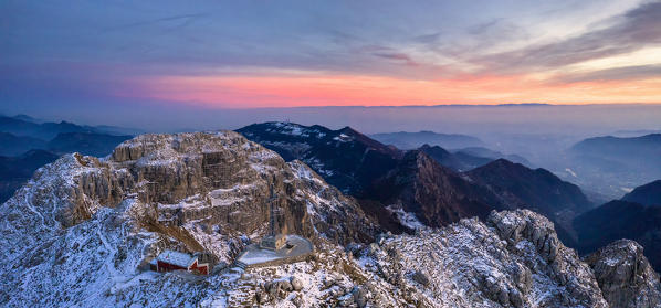 Aerial view of the Mount Resegone at sunset. Lombardy, Italy, Europe.