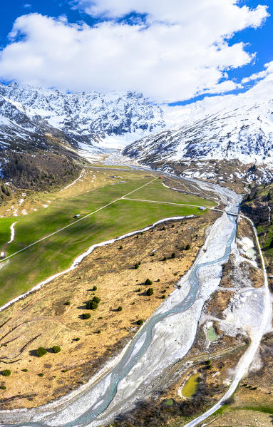 Aerial view of Val Radons(Radons valley), Albula region, Canton of Grisons, Switzerland, Europe.