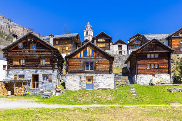 Traditional houses of Bosco Gurin, Vallemaggia, Canton of Ticino, Switzerland, Europe.