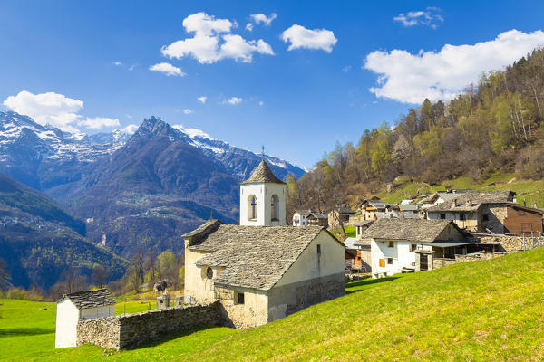 The fairytale landscape of Daloo, a tiny mountain village in Vallespluga, Valchiavenna, Valtellina, Lombardy, Italy, Europe.