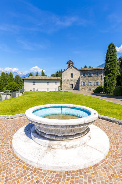 Fountain at the Piona Abbey(Abbazia Priorato di Piona), Province of Lecco, Como Lake, Italy, Europe.