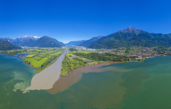 The river Adda meets the Como Lake, Italy, Europe.