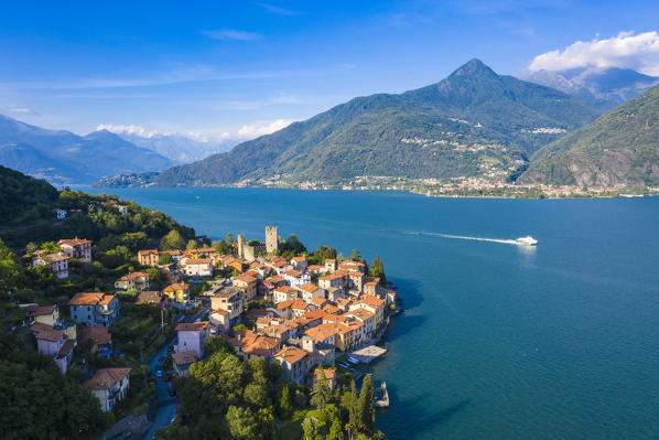 Aerial view of Rezzonico, Province of Como, Como Lake, Italy, Europe.