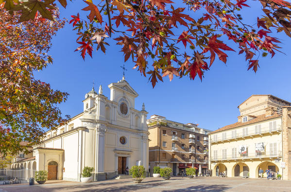 Duomo square during autumn. Village of Alba, Piedmont, Italy, Europe.