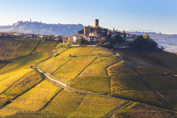 Village of Castiglione Falletto during autumn. Langhe, Piedmont, Italy, Europe.