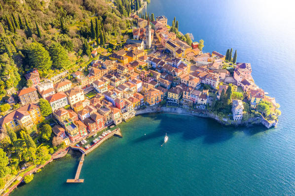 Aerial view of Varenna, Como Lake, Lombardy, Italy, Europe.