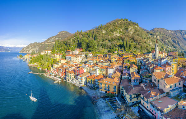 Aerial view of Varenna, Como Lake, Lombardy, Italy, Europe.