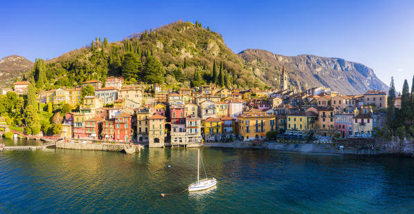 Panoramic aerial view of Varenna, Como Lake, Lombardy, Italy, Europe.