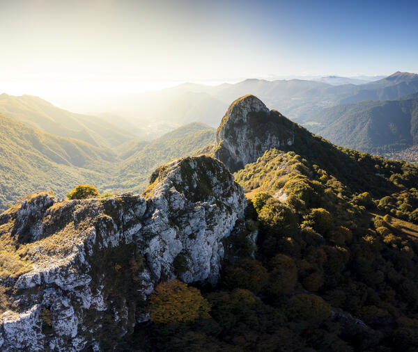 Sunset light at Corni di Canzo in autumn. Lombardy, Italy, Europe.