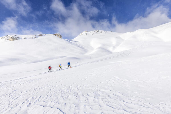 Ski Mountaineering in Val D'Agnel. Julier Pass, Canton of Graubunden, Switzerland, Europe.