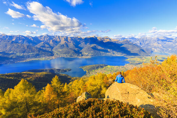 Lookout from the top of Legnoncino during autumn. Mount Legnoncino, Varrone Valley, Lombardy, Italy.