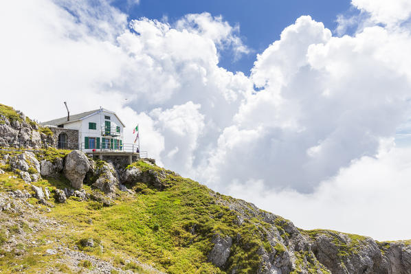 Rifugio Brioschi at the top of Grigna Settentrionale(Grignone), Northern Grigna Regional Park, Lombardy, Italy, Europe.