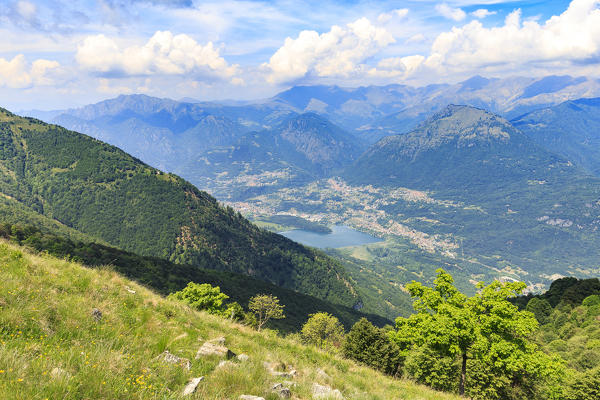 Lago di Piano from Monte Crocione, Alpe Colonno, Pigra, Val d'Intelvi, Como Lake, Lombardy, Italy, Europe.