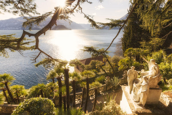 Villa Monastero gardens from above. Varenna, Como Lake, Lombardy, Italy, Europe.